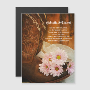 Roze Daisies Cowboy Boots Wedding Save the Date Magnetische Uitnodiging
