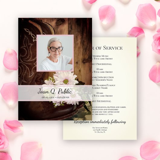 Roze Daisies Cowboy Boots Westerne begrafenisdiens Programma