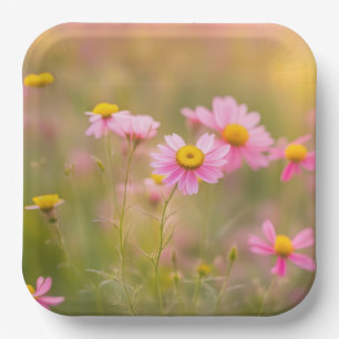 Roze Daisies Meadow Papieren Bordje