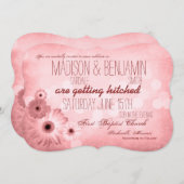  roze Daisies Typography Wedding Invitation Kaart (Voorkant / Achterkant)