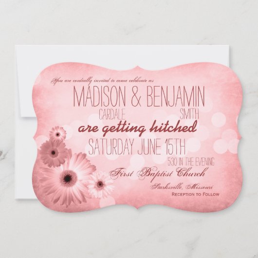  roze Daisies Typography Wedding Invitation Kaart (Voorkant)