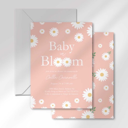 Roze Daisy Baby in Bloom Baby shower Invitation Kaart