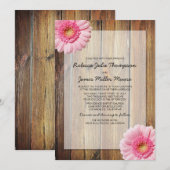 Roze Daisy - Barn Wood - Wedding Invitations Kaart (Voorkant / Achterkant)