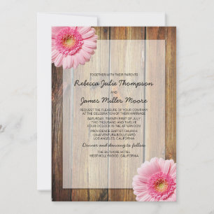 Roze Daisy - Barn Wood - Wedding Invitations Kaart