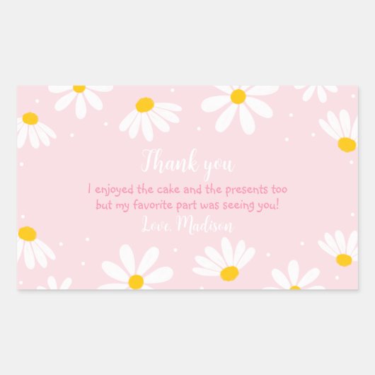 Roze Daisy Birthday Rechthoekige Sticker (Voorkant)