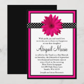 Roze Daisy Black Polka Dots Bat Mitzvah Kaart (Voorkant / Achterkant)