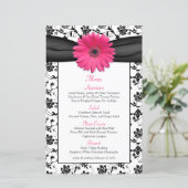 Roze Daisy Black White Floral Wedding Menu Kaart (Staand voorkant)