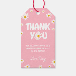 Roze Daisy Bloemen 1e Verjaardag Dank u wel Cadeaulabel