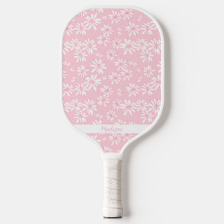 Roze Daisy Bloempatroon Gepersonaliseerde Naam Sch Pickleball Paddle