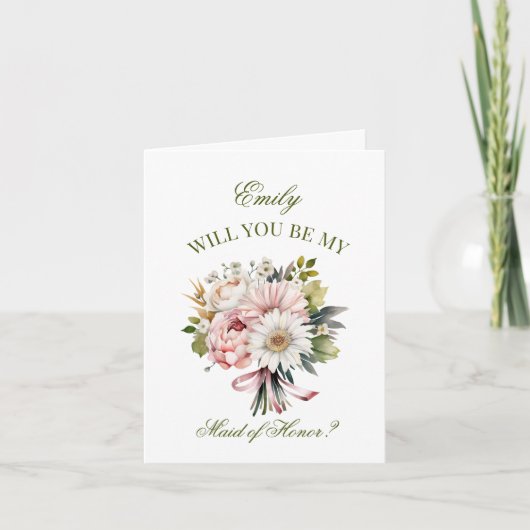 Roze Daisy Boeket Maid of Honor Voorstel (Voorkant)