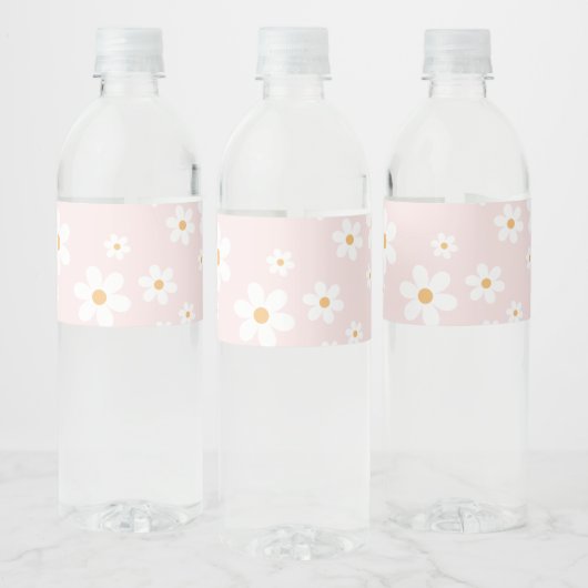 Roze daisy boho waterfles etiket (Flessen)