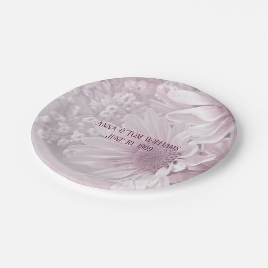 roze daisy bouquet voor verjaardagsfeest papieren bordje (Gekanteld)