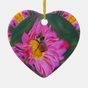Roze Daisy Bumble Bee Abstract Art Ornament