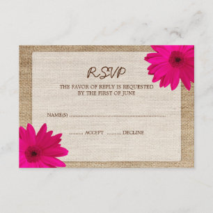 Roze Daisy Burlap Wedding RSVP-reactiekaart RSVP Kaartje