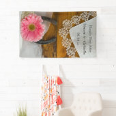 Roze Daisy en Hoefijzer Country Western Weddenscha Spandoek (Insitu)