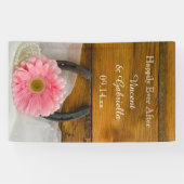 Roze Daisy en Hoefijzer Country Western Weddenscha Spandoek (Horizontaal)