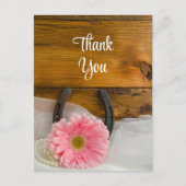 Roze Daisy en Hoefijzer Westerne bruiloft Bedankt Briefkaart (Voorkant)