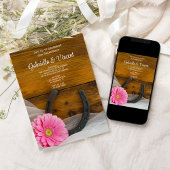 Roze Daisy en Hoefijzer Westerne Engagement Party Kaart