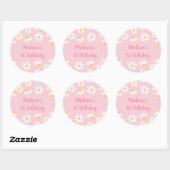 Roze Daisy First Birthday Ronde Sticker (Vel)