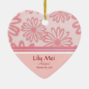 Roze Daisy Floral Adoption Announcement Keepsake Keramisch Ornament