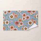 Roze Daisy Floral op Blauw Bad Handdoek (Handdoek)