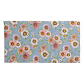 Roze Daisy Floral op Blauw Kussensloop (Achterkant-Rechts)