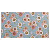 Roze Daisy Floral op Blauw Kussensloop (Voorkant-Rechts)