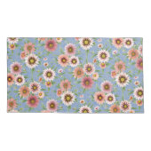 Roze Daisy Floral op Blauw Kussensloop (Achterkant-Links)