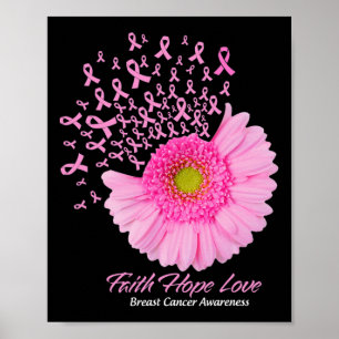 Roze Daisy Flower Faith Hope Breast Cancer Aw Poster