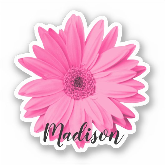 Roze Daisy Flower Name Sticker (Voorkant)