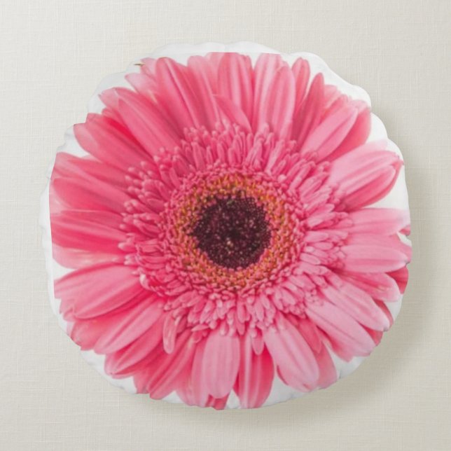 Roze Daisy Flower Sierkussen Rond Kussen (Voorkant)
