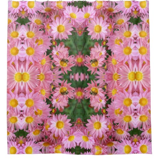 Roze Daisy Flowers and Bumble Bee Pattern Douchegordijn (Voorkant)