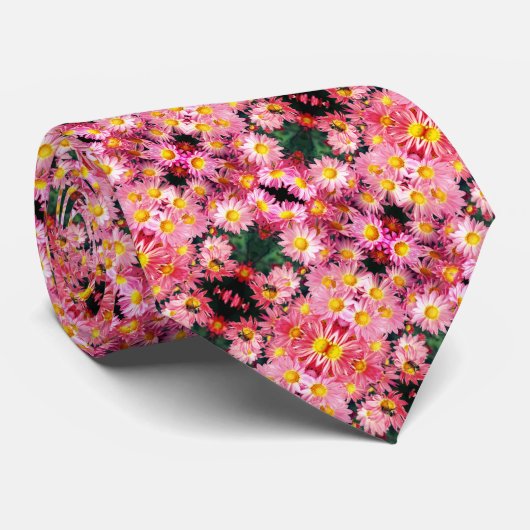 Roze Daisy Flowers and Bumble Bee Pattern Stropdas (Opgerold)