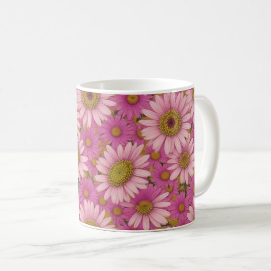 Roze Daisy Flowers Koffiemok (Voorkant rechts)