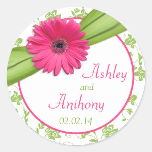 Roze Daisy Groen Wit Bloemen Bruiloft Stickers