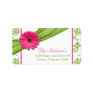 Roze Daisy Groene Bloemen Bruiloft Adresetiketten Etiket