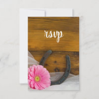 Roze Daisy Hoefijzer Country Weddenschap RSVP-kaar