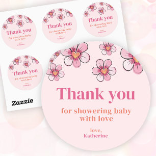 Roze Daisy Meisje Baby Shower Bedankt Ronde Sticker