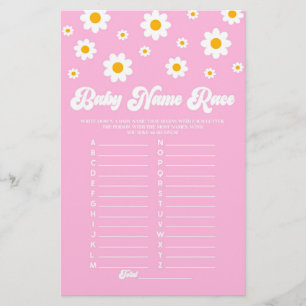 Roze Daisy Naam Race Baby shower Game Activiteit Briefpapier