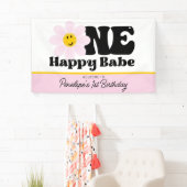 Roze Daisy One Happy Baby First Birthday Banner (Insitu)