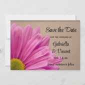 Roze Daisy op Tan Wedding Save the Date (Voorkant)