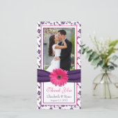 Roze Daisy Paarse Bloemen Ribbon bruiloft Dank u Bedankkaart (Staand voorkant)