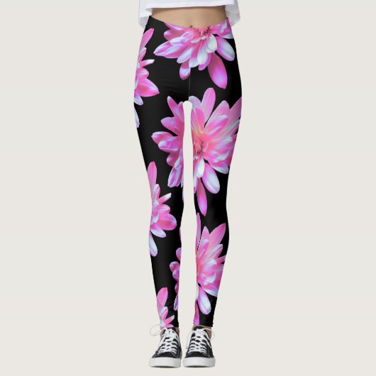 Roze Daisy-patroon Leggings (Voorkant)