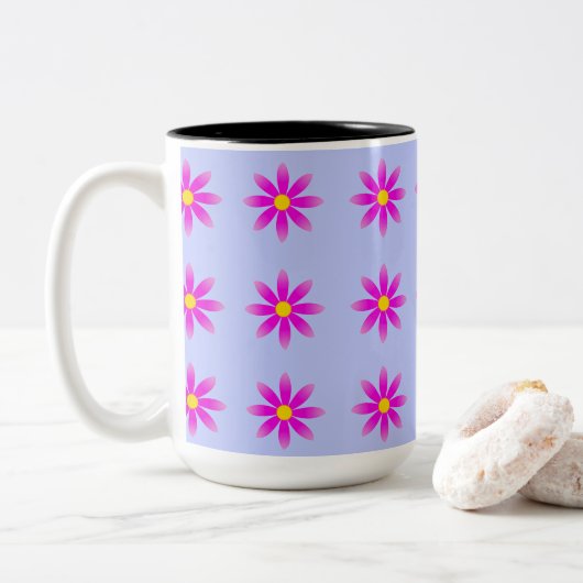 Roze Daisy Pattern Tweekleurige Koffiemok (Met donut)