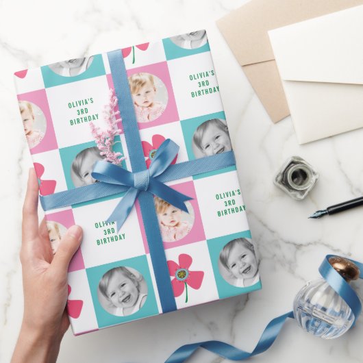 Roze Daisy Pop Flower Chic Birthday Photo Gift Cadeaupapier (Geschenken)