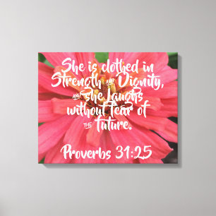 Roze Daisy Proverbs 31:25 op canvas