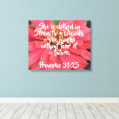 Roze Daisy Proverbs 31:25 op canvas (Insitu (Houten vloer))