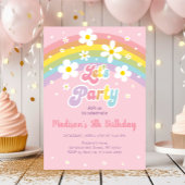 Roze Daisy Rainbow Groovy Verjaardag Kaart