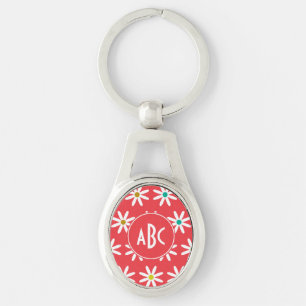 Roze Daisy Stippen Monogram Sleutelhanger