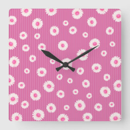 Roze Daisy Stripe Vierkante Klok